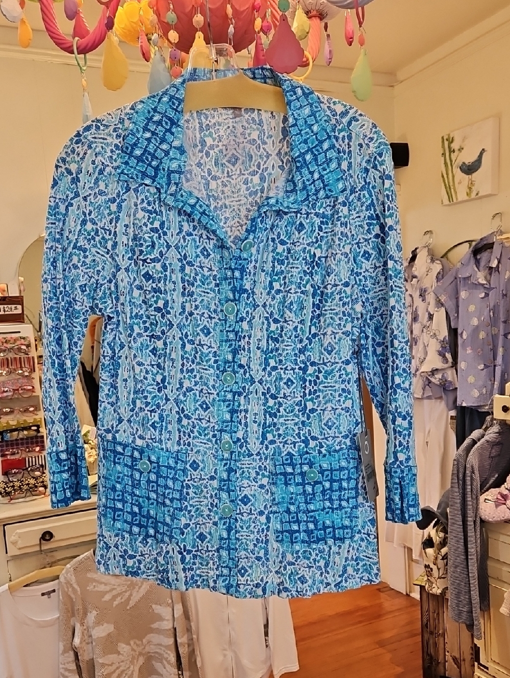 Habitat Blue Multi-Pattern Long Sleeve Button-Front Shirt